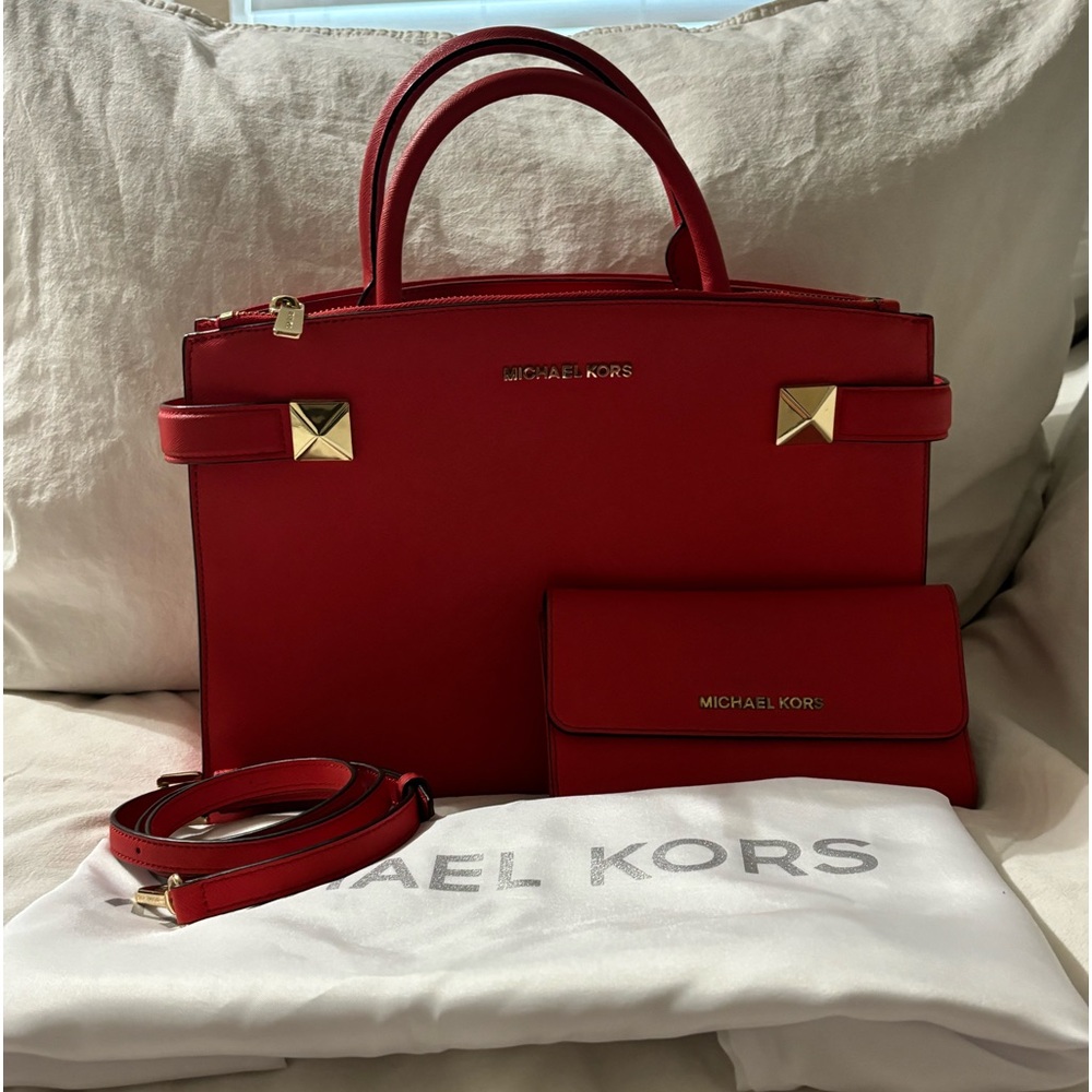 Red leather Michael Kors bag and matching wallet